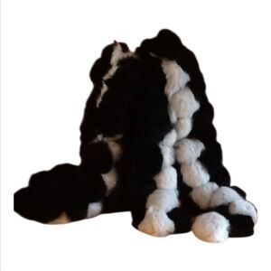 Rabbit Fur Pom Pom Baby Blue & Black, Luxury Soft boa/Scarf-New